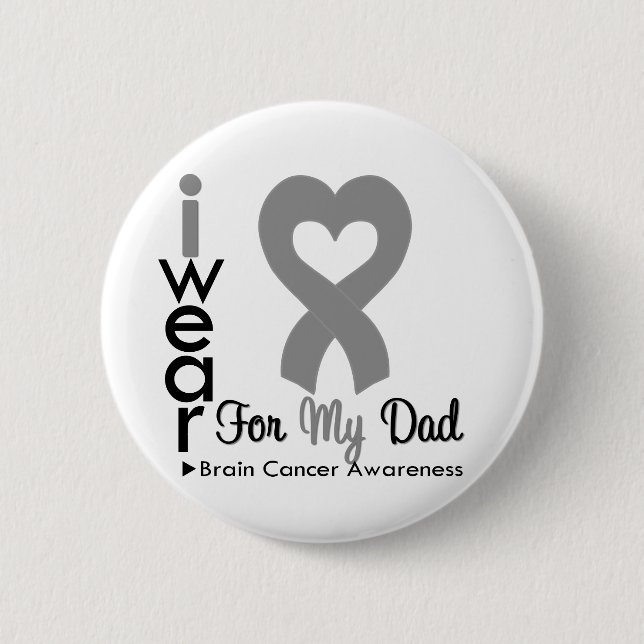 Macaron Rond 5 Cm Cancer Du Cerveau Ruban Coeur Pour Mon Père (Devant)