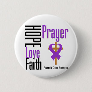 Macaron Rond 5 Cm Cancer du pancréas Hope Love Faith Prière Croix