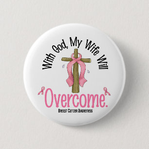 Macaron Rond 5 Cm Cancer du sein avec Dieu que mon épouse surmonter