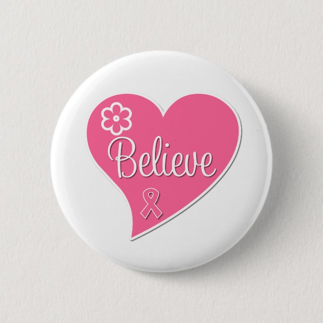 Macaron Rond 5 Cm Cancer du sein Croire Coeur rose (Devant)