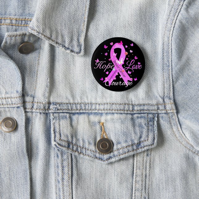 Macaron Rond 5 Cm Cancer du sein Hope Love Courage (En situation)