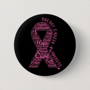 Macaron Rond 5 Cm Cancer Du Sein Ruban Rose Avec Des Mots Positifs