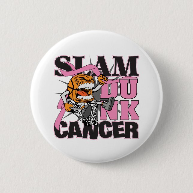 Macaron Rond 5 Cm Cancer du sein - Slam Dunk Cancer (Devant)