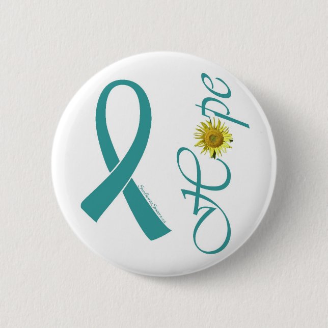 Macaron Rond 5 Cm Cancer ovarien d'espoir turquoise de ruban (Devant)