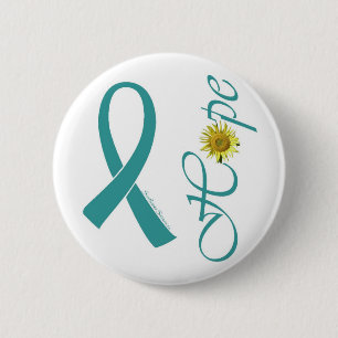 Macaron Rond 5 Cm Cancer ovarien d'espoir turquoise de ruban