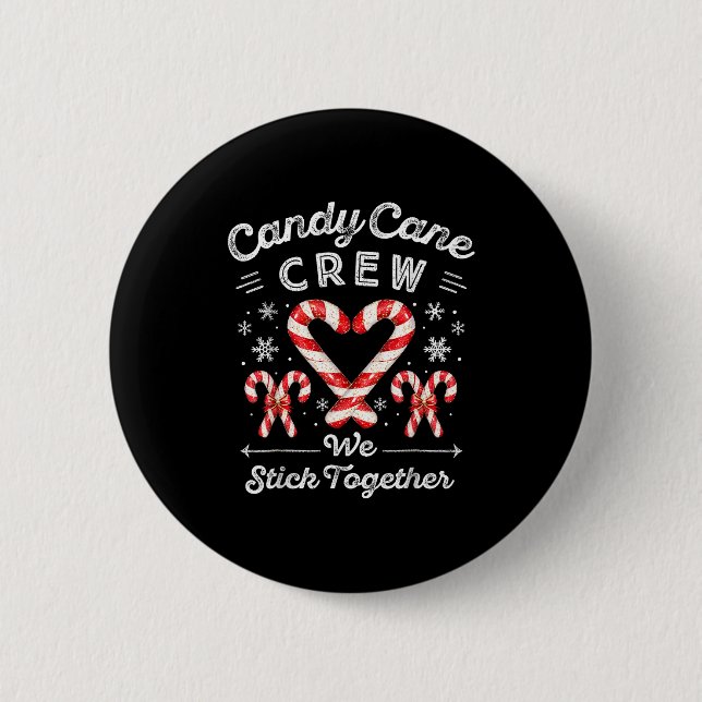 Macaron Rond 5 Cm Candy Cane Crew We Stick Together Christmas Costum (Devant)