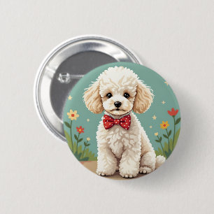 Macaron Rond 5 Cm Caniche blanc adorable avec noeud papillon
