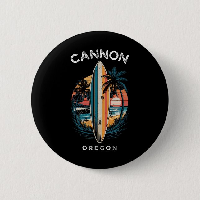 Macaron Rond 5 Cm Cannon Beach Oregon Men Women Surfing  (Devant)
