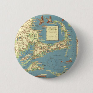 Macaron Rond 5 Cm Cape Cod vintage Map (1940)