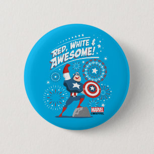 Macaron Rond 5 Cm Capitaine America "Rouge, Blanc et Génial !"