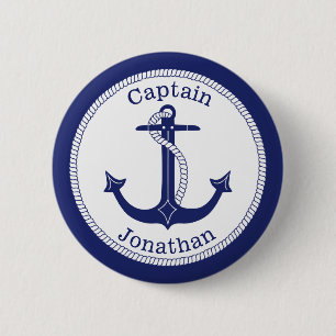 Macaron Rond 5 Cm Capitaine de marine nautique d'Ancre personnalisé
