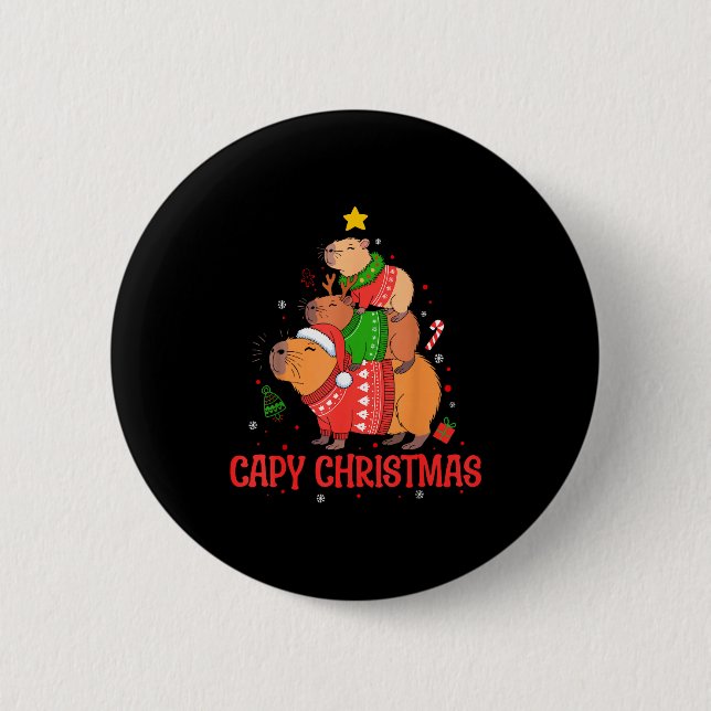 Macaron Rond 5 Cm Cappy Holidays Capybara Christmas Cute Capy Xmas T (Devant)