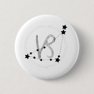 Macaron Rond 5 Cm Capricorn black and silver zodiac constellation
