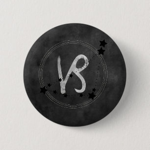 Macaron Rond 5 Cm Capricorne noir & argent zodiac constellation gris