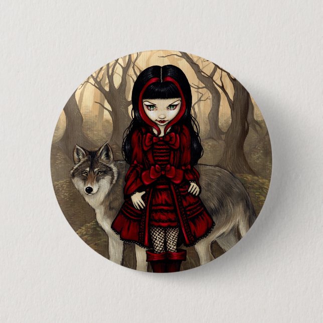 Macaron Rond 5 Cm "Capuchon rouge bouton en automne" (Devant)