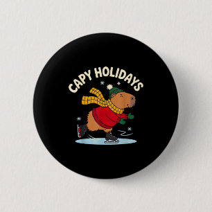 Macaron Rond 5 Cm Capy Vacances Patinage Capybara Noël Drôle Chri