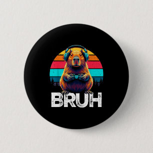 Macaron Rond 5 Cm Capybara Bruh Drôle Joueur Rétro Capybara Jeux 