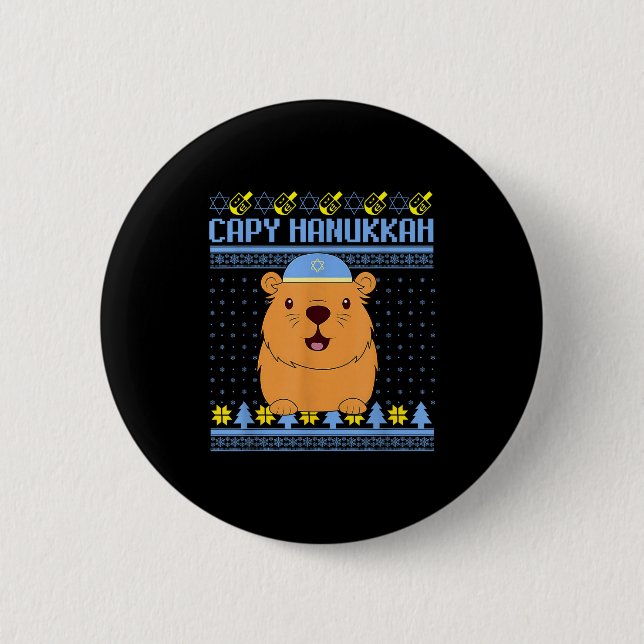 Macaron Rond 5 Cm Capybara Hanukkah Capy Hanukkah Chanukah Jewish Ki (Devant)
