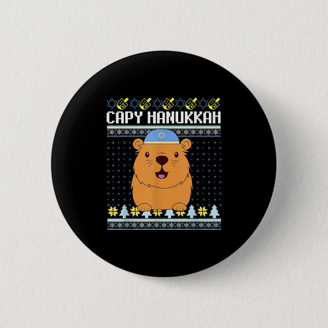 Macaron Rond 5 Cm Capybara Hanukkah Capy Hanukkah Chanukah Jewish Ki (Devant)