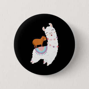 Macaron Rond 5 Cm Capybara Riding Llama Funny Capybara Cute Gift Ide