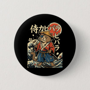 Macaron Rond 5 Cm Capybara Samouraï Chat Esthétique Japonais Ukiyo-e