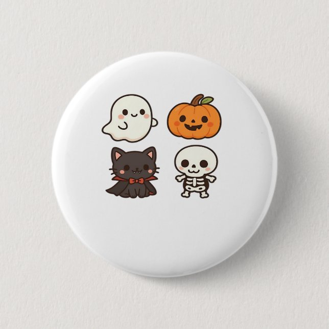 Macaron Rond 5 Cm Caractères d'Halloween - Fantôme, Citrouille, Chat (Devant)