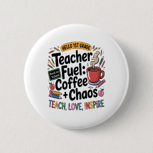 Macaron Rond 5 Cm Carburant pour Enseignant Café Chaos Retour à l'Éc