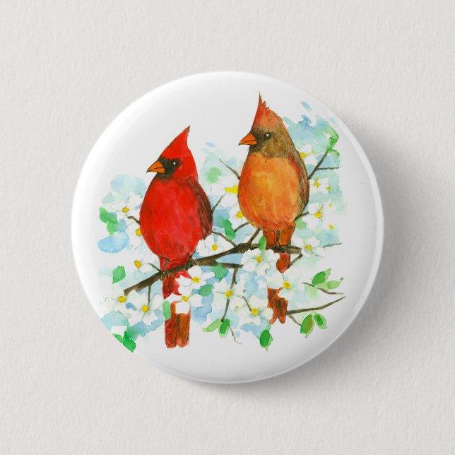 Macaron Rond 5 Cm Cardinal Birds Dogwood Tree (Devant)