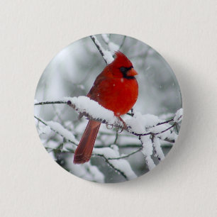 Macaron Rond 5 Cm Cardinal rouge dans le bouton de neige