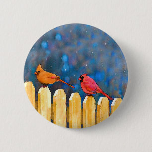 Macaron Rond 5 Cm Cardinals on the Fence Painting - Art original