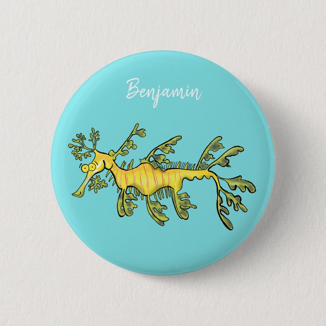 Macaron Rond 5 Cm Caricature amusante de dragon de mer feuillu (Devant)