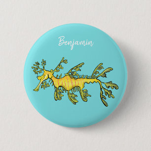 Macaron Rond 5 Cm Caricature amusante de dragon de mer feuillu