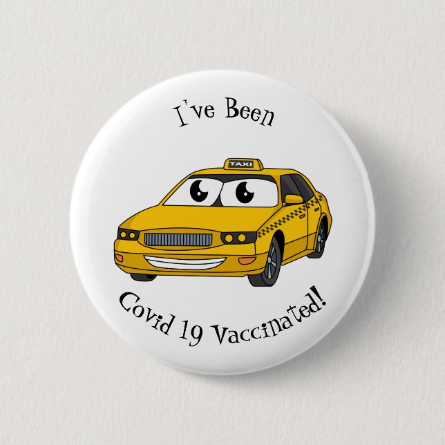 Macaron Rond 5 Cm Caricature amusante de taxi jaune mignon (Devant)