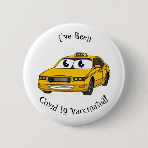 Macaron Rond 5 Cm Caricature amusante de taxi jaune mignon