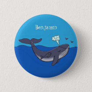 Macaron Rond 5 Cm Caricature de baleine mignonne et de baleine de ve
