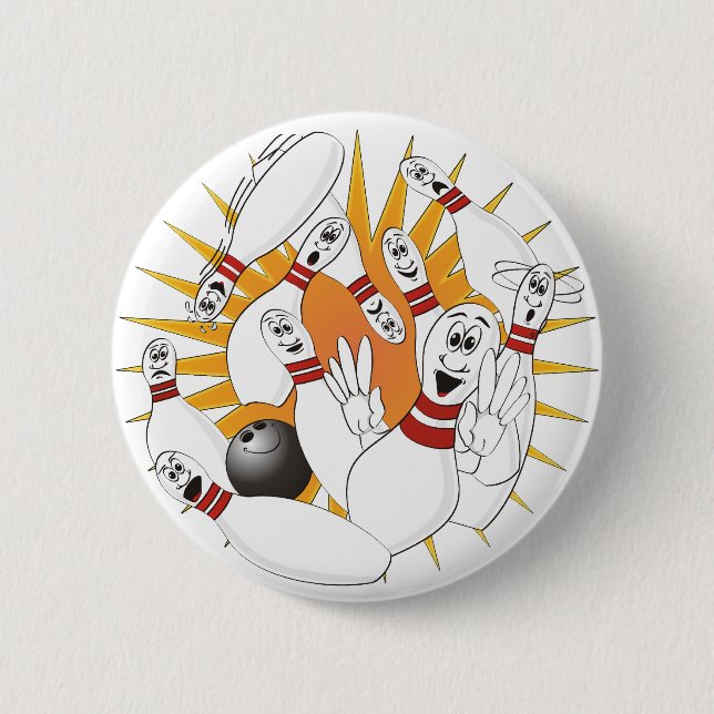 Macaron Rond 5 Cm Caricature de Bowling Pins Strike (Devant)