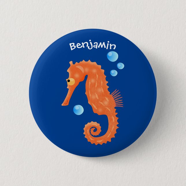 Macaron Rond 5 Cm Caricature de bulles d'hippocampe orange (Devant)