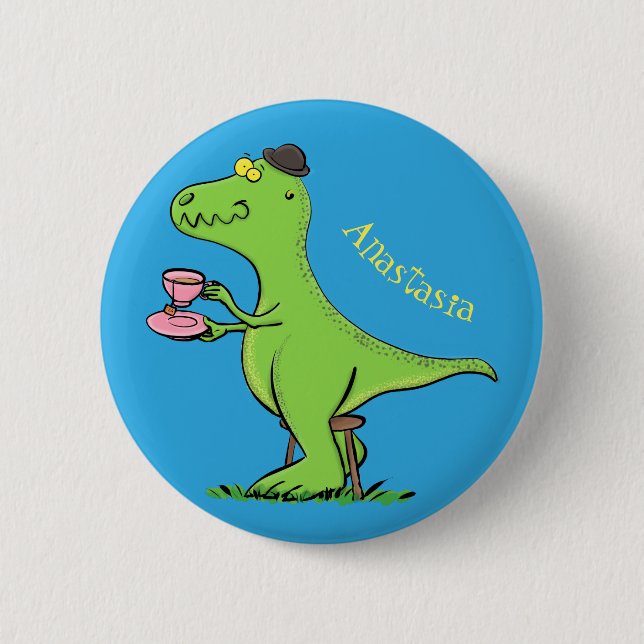 Macaron Rond 5 Cm Caricature de dinosaure vert t rex (Devant)