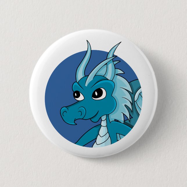 Macaron Rond 5 Cm Caricature de dragon bleu (Devant)