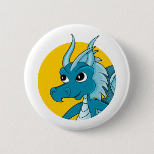 Macaron Rond 5 Cm Caricature de dragon bleu