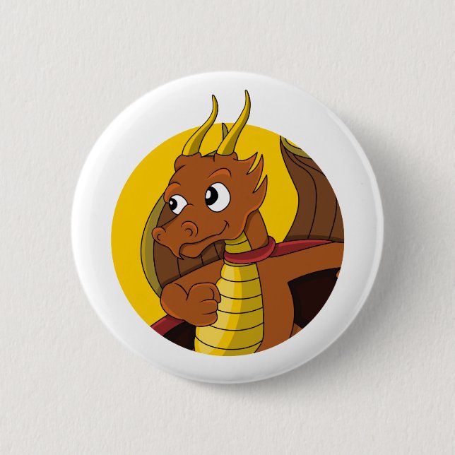 Macaron Rond 5 Cm Caricature de dragon orange (Devant)
