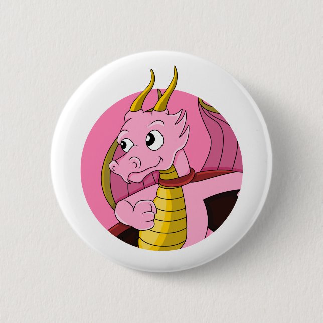 Macaron Rond 5 Cm Caricature de dragon rose (Devant)