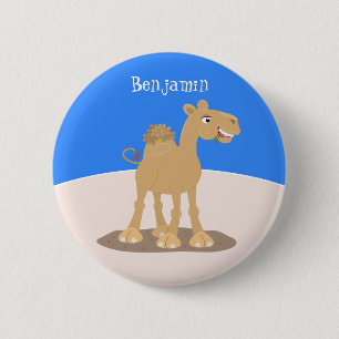Macaron Rond 5 Cm Caricature de dromadaire joyeux et souriant