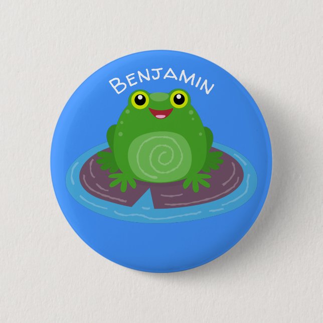 Macaron Rond 5 Cm Caricature de grenouille verte mignonne (Devant)