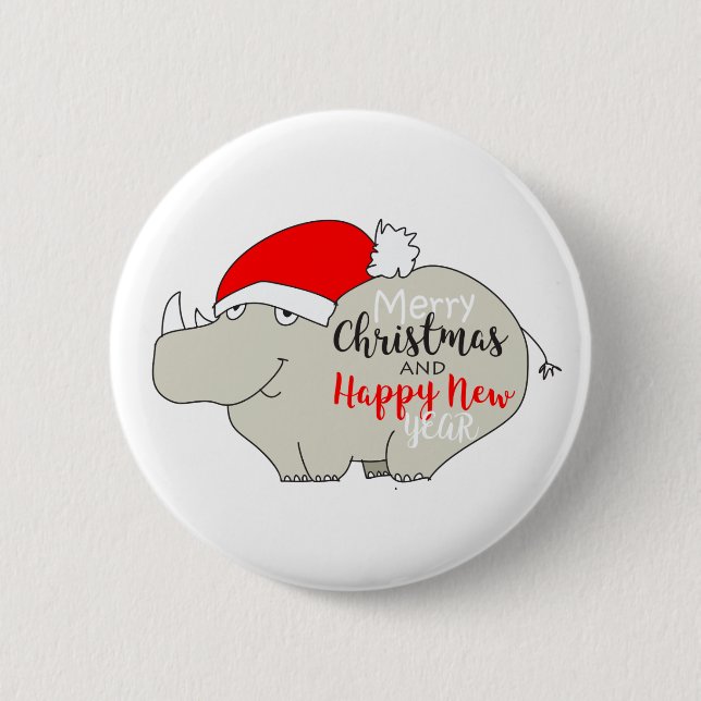 Macaron Rond 5 Cm Caricature de joli rhinocéros amusant Noël (Devant)