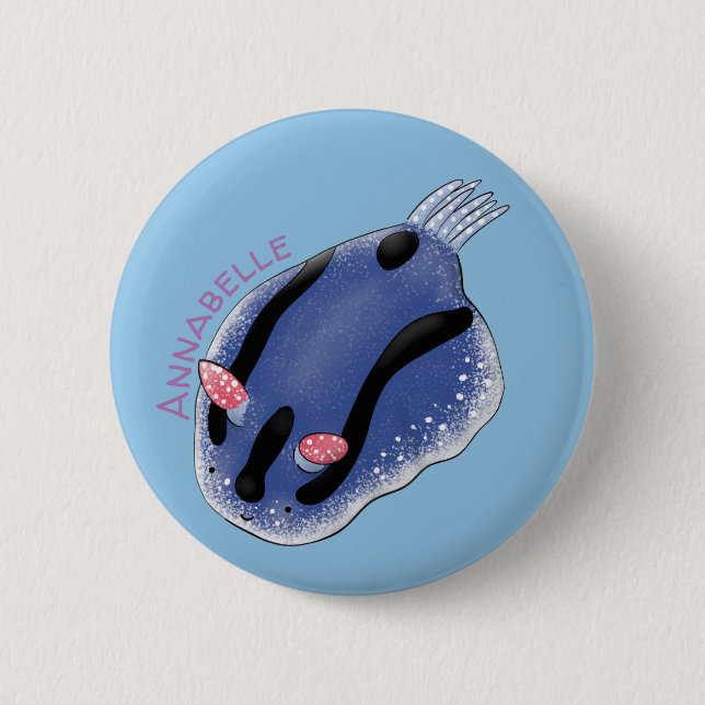 Macaron Rond 5 Cm Caricature de nudibranche bleu mignon (Devant)