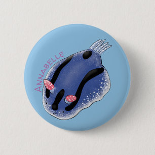Macaron Rond 5 Cm Caricature de nudibranche bleu mignon