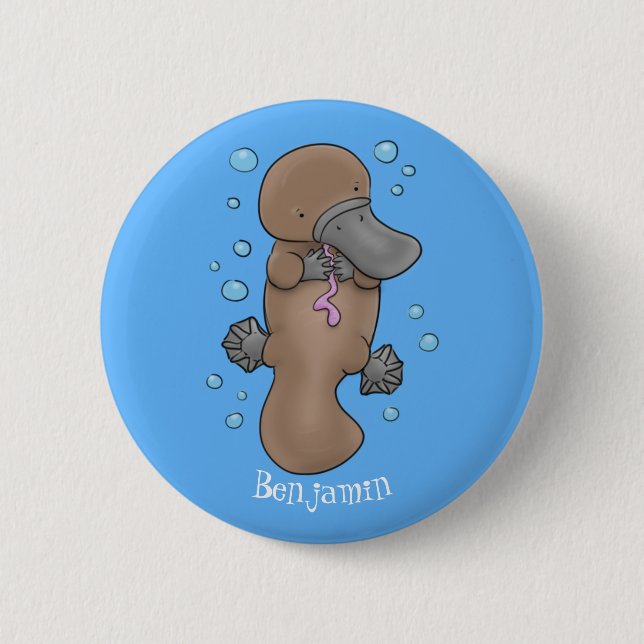 Macaron Rond 5 Cm Caricature de platypus bébé très heureuse (Devant)