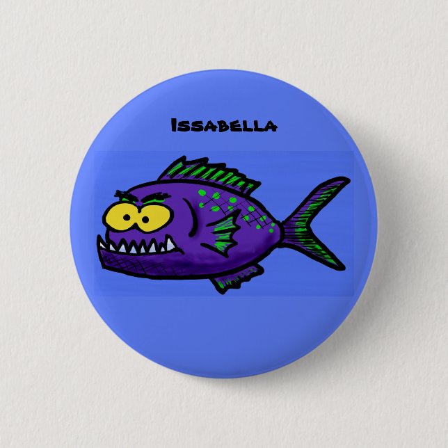 Macaron Rond 5 Cm Caricature de poisson de Piranha (Devant)