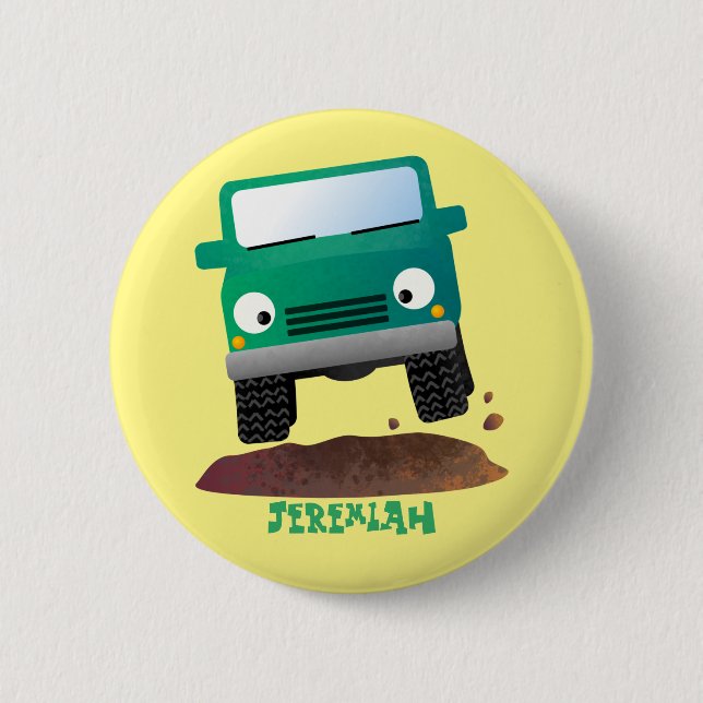 Macaron Rond 5 Cm Caricature de voiture 4 X4 hors route (Devant)